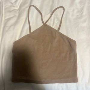 Brown v strap top